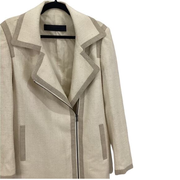 Jenni Kayne Contrast Trim Asymmetrical Coat Cream And Beige Size 8 Rare - Picture 4 of 10